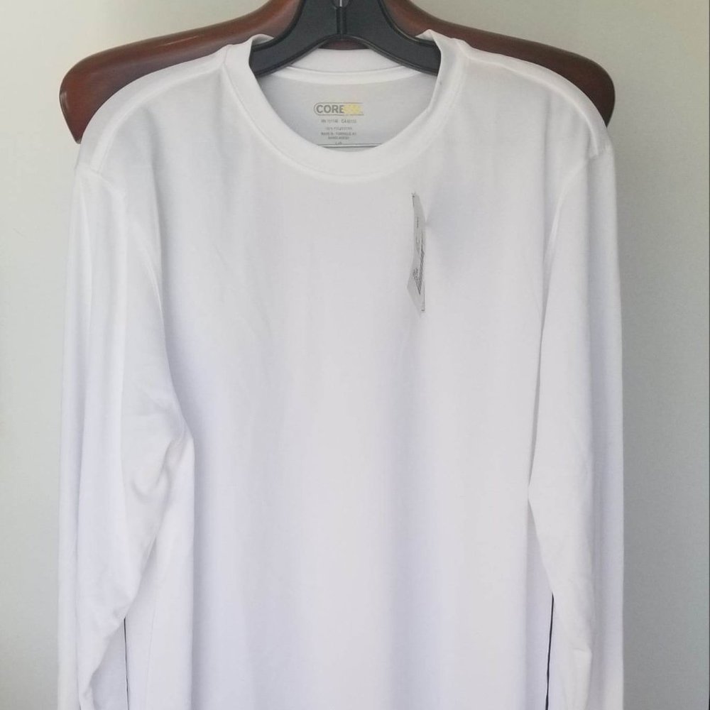 NEW! Men's White Core Long Sleeve T-Shirt Size Large